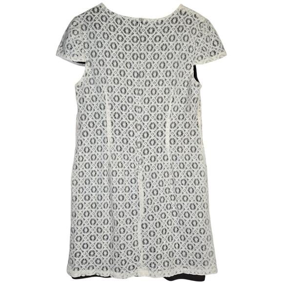 Suzi Chin Short Sleeve‎ Mini Dress Ivory Crochet Lace Chocolate Brown Lining 12 - Picture 2 of 7